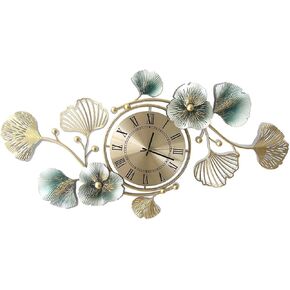 Large Wall Clock，Living Room Bedroom Home Creative Metal Elegant Ginkgo Leaf Large Wall Clock Decorative，Silent Non Ticking，46.5x26.8in