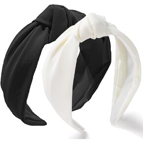 Etercycle 2PCS Headbands for Women, Bow Knotted Wide Headband, Yoga Hair Band Fashion Elastic Hair Accessories for Women (Black, Leopard) in Kuwait