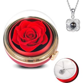 Preserved Real Rose with Heart Necklace , Eternal Flowers Gifts for Women, I Love You Gifts for Mom Wife Grandma Girlfriend, Christmas Valentines Mothers Day Anniversary Birthday Gifts Ideas (blue)