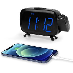 Digital Projection Alarm Clocks for Bedrooms - Large LED Display, 180° Rotatable Projector, 2-Level Dimmer,USB Charger,Battery Backup,Loud Dual Alarms for Kids Elderly,Heavy Sleepers,Snooze,12/24H,DST