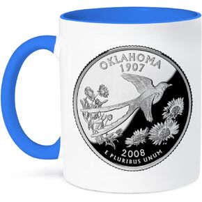 3dRose State Quarter of Oklahoma (PD Two Tone Blue Mug, 11 oz, Multicolor