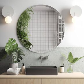 FARMER Frameless Round Mirror, 28 inch Circle Mirror with 1" Beveled Edge, Beveled Bathroom Mirror for Wall, Vanity, Bedroom, Living Room