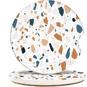 Britimes 2 Pack Car Coaster, Absorbent Ceramic Stone Cork Base Drink Coasters 2.6 Inch, Music Retro Disco Nostalgics Auto Accessories Cup Holders for Women & Men Car Decor