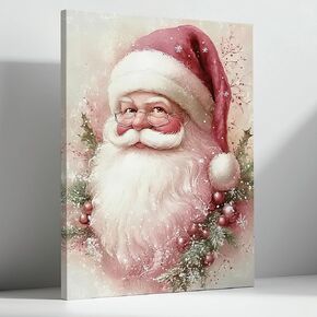 YQDEJ Pink Santa Wall Decor, Pink Christmas Pictures Wall Decor, Pink Santa Claus Canvas Wall Art, Pink Santa Prints, Christmas Pink Santa Room Decor, Christmas Pink Santa Gifts, 12x15 Inches Framed