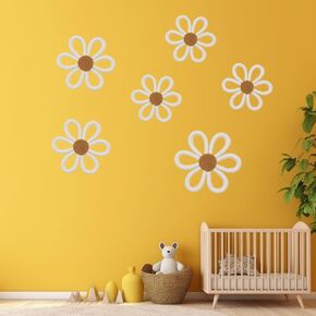 6 Pcs Boho Nursery Wall Decor Daisy Flower Wall Art Decor Woven Macrame Wall Hanging 3 Size Flower Wall Decor Daisy Decor Bohemian Home Bedroom Room Dorm Wall Decor for Girls