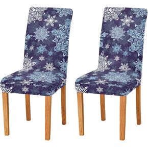 xigua 4PCS Chair Cover Blue & White Snowflake Christmas Dining Chair Slipcovers Stretch Table Seat Protector Covering for Home Hotel Room Wedding Party Restaurant