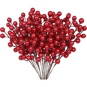 24 Pcs Christmas Tree Decorations, Christmas Ornaments Artificial Red Berry Stems, 8.9 inch Christmas Picks with Faux Holly Berries for Xmas Garland Wreath DIY Craft Decoration Holiday Home Decor(Red)