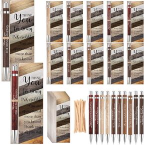 Fulmoon 30 Sets Employee Appreciation Gifts Bulk Include 5 Colors Inspirational Retractable Bamboo Ballpoint Pen Thank You Cards for Men Women Office Team Coworker Nurse Teacher Christmas Gift