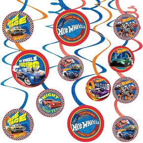 Hot Wheels Multicolor Paper Spiral Decorations - 12-Piece Set with 5" Cutouts - Perfect for Kids' Birthday Parties and Celebrations