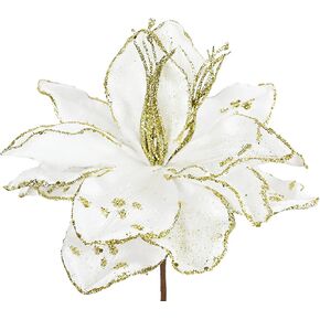 4 Pcs 9.8in Large Christmas Tree Flowers Brown Glitter Poinsettia Flowers Clivia Floral Picks Long Stem Fake Flowers Ornaments for Christmas Tree Vase Table Centerpiece Decor