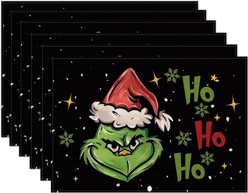 Christmas Placemats Set of 4,Winter Merry Xmas Ho Ho Ho Heat-Resistant Place Mats,Merry Xmas Holiday Table Decors for Farmhouse Kitchen Dining Party 12x18 Inch in Saudi Arabia