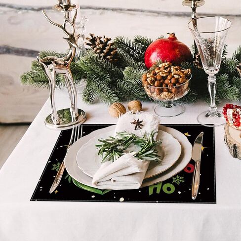 Christmas Placemats Set of 4,Winter Merry Xmas Ho Ho Ho Heat-Resistant Place Mats,Merry Xmas Holiday Table Decors for Farmhouse Kitchen Dining Party 12x18 Inch in Saudi Arabia
