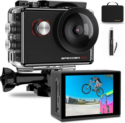 كاميرا Apexcam 4K Action Camera EIS Stabilization 131FT مقاومة للماء تحت الماء، كاميرا رياضية واي فاي، كاميرا خوذة (عصا سيلفي، جهاز تحكم عن بعد، بطاريتان ومجموعة ملحقات)... in Saudi Arabia