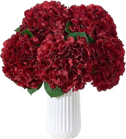 8pcs Fake Burgundy Flowers Silk Hydrangea Artificial Flowers Bouquets Faux Hydrangea Stems for Home Table Centerpieces Wedding Party Decoration (Burgundy) in Kuwait