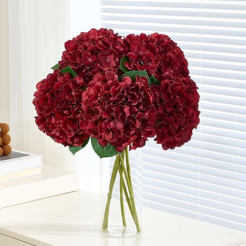 8pcs Fake Burgundy Flowers Silk Hydrangea Artificial Flowers Bouquets Faux Hydrangea Stems for Home Table Centerpieces Wedding Party Decoration (Burgundy) in Kuwait