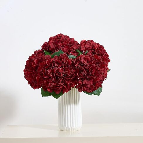 8pcs Fake Burgundy Flowers Silk Hydrangea Artificial Flowers Bouquets Faux Hydrangea Stems for Home Table Centerpieces Wedding Party Decoration (Burgundy) in Kuwait