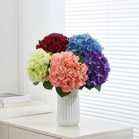 8pcs Fake Burgundy Flowers Silk Hydrangea Artificial Flowers Bouquets Faux Hydrangea Stems for Home Table Centerpieces Wedding Party Decoration (Burgundy) in Kuwait