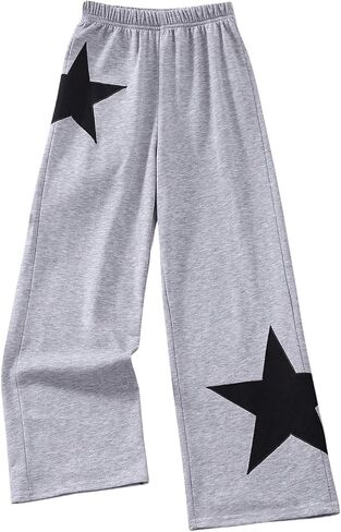 Girl's Star Graphic Sweatpants Elastic Waist Wide Leg Track Pants Casual Sports Long Trousers in Saudi Arabia