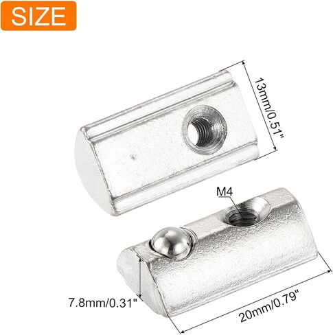 uxcell 10Pcs M4 T Spring Nut Fastener Carbon Steel Nickel Plated Half Round Roll in Spring T Slot Nut for T-Slot Aluminum Profile 3D Printer, CNC Router 3030 Series in Saudi Arabia