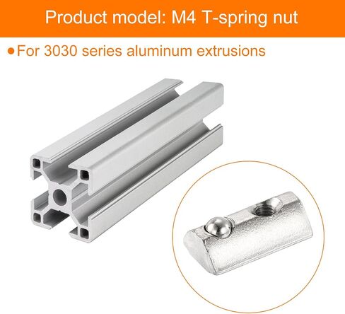 uxcell 10Pcs M4 T Spring Nut Fastener Carbon Steel Nickel Plated Half Round Roll in Spring T Slot Nut for T-Slot Aluminum Profile 3D Printer, CNC Router 3030 Series in Saudi Arabia