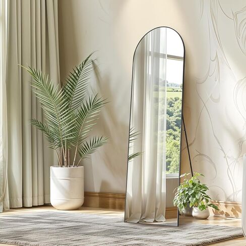 Simple Deluxe Arched Full Length Mirror, Floor Mirror with Stand, Hanging Mirror Full Length for Home Wall Decor, Large Mirror 64"×21" for Bedroom Cloakroom Decor - Black in Saudi Arabia