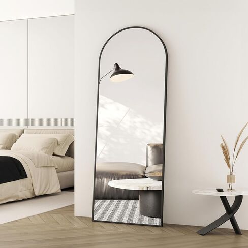 Simple Deluxe Arched Full Length Mirror, Floor Mirror with Stand, Hanging Mirror Full Length for Home Wall Decor, Large Mirror 64"×21" for Bedroom Cloakroom Decor - Black in Saudi Arabia