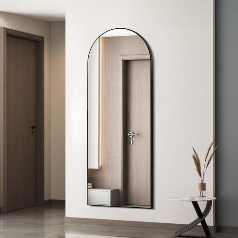 Simple Deluxe Arched Full Length Mirror, Floor Mirror with Stand, Hanging Mirror Full Length for Home Wall Decor, Large Mirror 64"×21" for Bedroom Cloakroom Decor - Black in Saudi Arabia