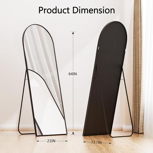 Simple Deluxe Arched Full Length Mirror, Floor Mirror with Stand, Hanging Mirror Full Length for Home Wall Decor, Large Mirror 64"×21" for Bedroom Cloakroom Decor - Black in Saudi Arabia