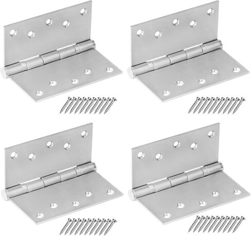 4 x 4 inches Door Hinges, 3 mm Thickness Brushed Polished 201 Stainless Steel Butt Hinge with 8 mounting Holes, Load 110 lb Each One, Ball Bearing (4 Pack) in Saudi Arabia