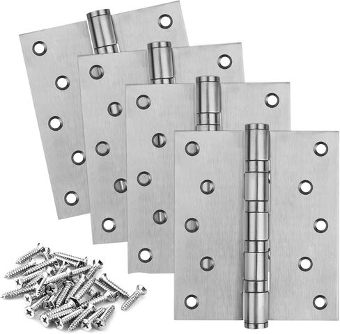 4 x 4 inches Door Hinges, 3 mm Thickness Brushed Polished 201 Stainless Steel Butt Hinge with 8 mounting Holes, Load 110 lb Each One, Ball Bearing (4 Pack) in Saudi Arabia