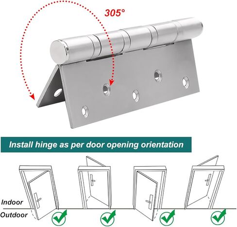 4 x 4 inches Door Hinges, 3 mm Thickness Brushed Polished 201 Stainless Steel Butt Hinge with 8 mounting Holes, Load 110 lb Each One, Ball Bearing (4 Pack) in Saudi Arabia