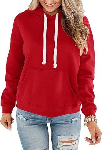 Women's Casual Hoodies Long Sleeve Sweatshirts Hoodies for Women Winter Fall Outfits Red Hoodie Loose Sweatshirts in Kuwait