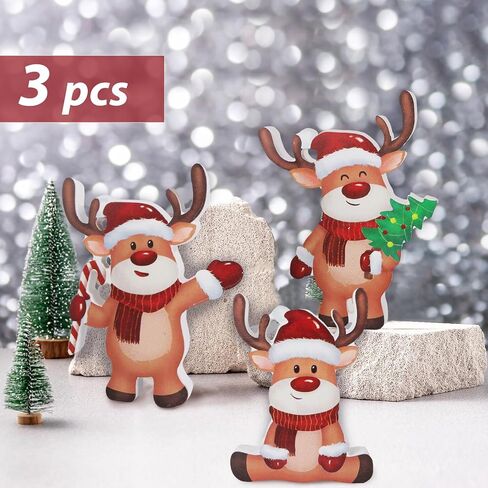 3pcs Christmas Wooden Santa Decorations Winter Tiered Tray Decor Christmas Table Decor for Mantel Shelf Tabletop Office (Santa Claus) in Saudi Arabia