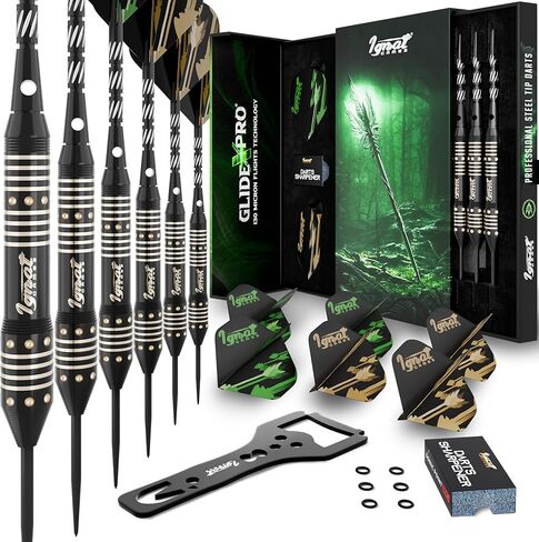 IgnatGames Darts Metal Tip Set - Professional Darts with Stylish Case and Darts Guide, Steel Tip Darts Set with Aluminum Shafts + Rubber O'Rings + Extra Flights + Dart Sharpener and Wrench in Kuwait