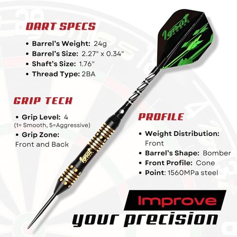 IgnatGames Darts Metal Tip Set - Professional Darts with Stylish Case and Darts Guide, Steel Tip Darts Set with Aluminum Shafts + Rubber O'Rings + Extra Flights + Dart Sharpener and Wrench in Kuwait