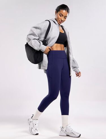 سراويل نسائية مبطنة بالصوف مع جيوب للتمرين في الشتاء الحراري عالية الخصر 28 بوصة سراويل يوغا دافئة ضيقة بطول كامل in Kuwait