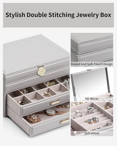 Vlando 6 Layer Large Jewelry Box - Jewelry Holder Organizer, Jewelry Box Organizer for Drawer Necklace Ring Bracelet and Watch, Birthday Gift for Loved Ones - White in Kuwait