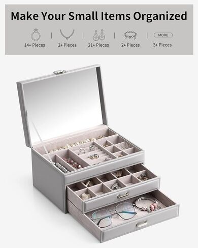Vlando 6 Layer Large Jewelry Box - Jewelry Holder Organizer, Jewelry Box Organizer for Drawer Necklace Ring Bracelet and Watch, Birthday Gift for Loved Ones - White in Kuwait