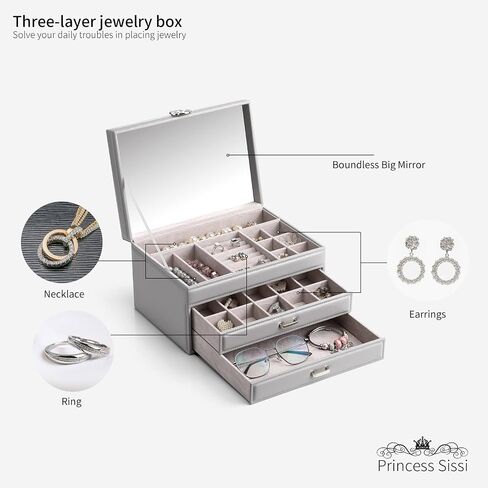 Vlando 6 Layer Large Jewelry Box - Jewelry Holder Organizer, Jewelry Box Organizer for Drawer Necklace Ring Bracelet and Watch, Birthday Gift for Loved Ones - White in Kuwait