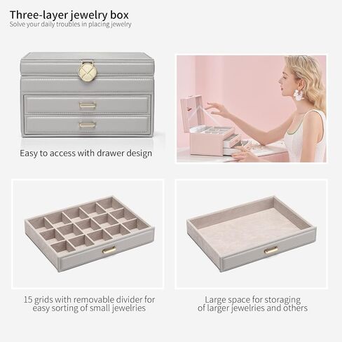 Vlando 6 Layer Large Jewelry Box - Jewelry Holder Organizer, Jewelry Box Organizer for Drawer Necklace Ring Bracelet and Watch, Birthday Gift for Loved Ones - White in Kuwait