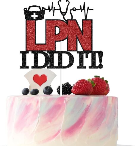 RN I Did It Cake Topper, Congrats RN, Earned It, Nursing School Graduation Party Decorations, Black & Red in Saudi Arabia