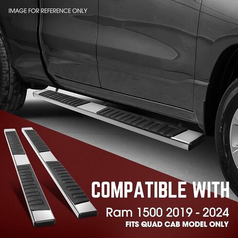 DNA MOTORING 6.75 بوصة لوحات تشغيل جانبية واسعة من الفولاذ المقاوم للصدأ متوافقة مع 19-23 Ram 1500 Crew Cab 4Dr، كروم/أسود، STEPB-A-0025 in Saudi Arabia