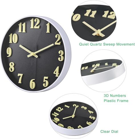 Glow in The Dark Wall Clock for Bedroom - Silent Lighted Wall Clock Night Light, Battery Operated for Living Room,Kitchen,Big 3D Numbers Easy to Read (Blue, 12 Inch) in Saudi Arabia