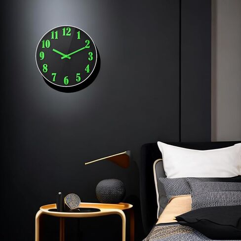Glow in The Dark Wall Clock for Bedroom - Silent Lighted Wall Clock Night Light, Battery Operated for Living Room,Kitchen,Big 3D Numbers Easy to Read (Blue, 12 Inch) in Saudi Arabia