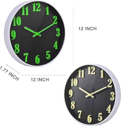Glow in The Dark Wall Clock for Bedroom - Silent Lighted Wall Clock Night Light, Battery Operated for Living Room,Kitchen,Big 3D Numbers Easy to Read (Blue, 12 Inch) in Saudi Arabia