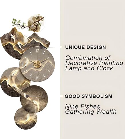 3D Wall Art Decor Clock, Large Wall Hanging Sculpture Painting with LED Light, Porch Painting Vertical Version, Modern Home Decorative Wall Lamp for Living Room Bedroom Entrance Office Decor (39×19IN) in Saudi Arabia
