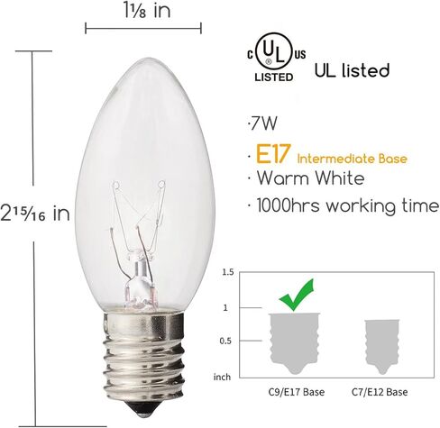 25 Pack Christmas Red Replacement Bulb, C9 Ceramics Red Christmas Light Bulb for Indoor Outdoor Patio Christmas Halloween Party String Lights, 7 Watt Red Night Light, C9/E17 Intermediate Base in Kuwait