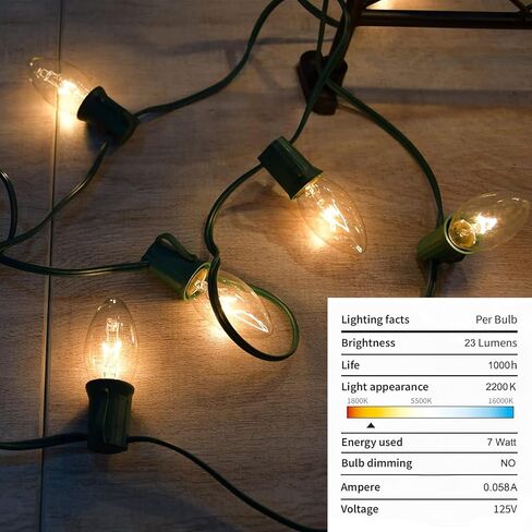 25 Pack Christmas Red Replacement Bulb, C9 Ceramics Red Christmas Light Bulb for Indoor Outdoor Patio Christmas Halloween Party String Lights, 7 Watt Red Night Light, C9/E17 Intermediate Base in Kuwait