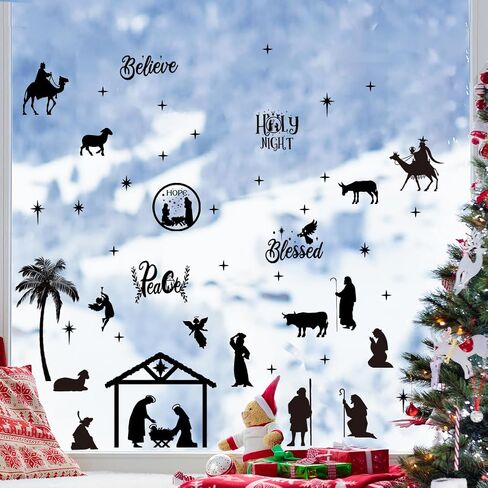 Christmas Window Clings Double Side Merry Christmas Star Light Ball Window Sticker for Xmas Party Supplies Home Window Merry Christmas Decor in Kuwait