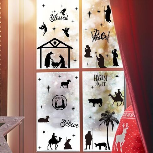 Christmas Window Clings Double Side Merry Christmas Star Light Ball Window Sticker for Xmas Party Supplies Home Window Merry Christmas Decor in Kuwait